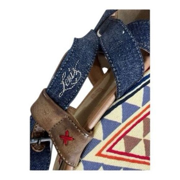 Levi’s Heels Women Size 8 Slingback Platform Blue Canvas Wedge Bohemian Open Toe - Picture 7 of 13